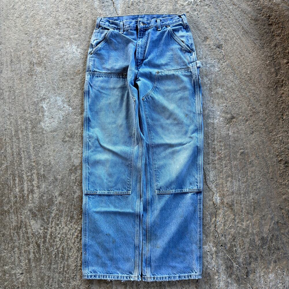 Vtg Carhartt 873 DST Double Knee Dungaree Jeans Blue Fits 32x32 Work Faded Baggy